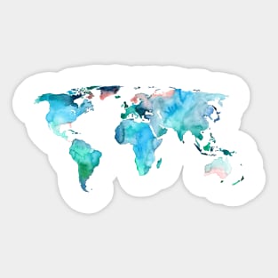 World Map in Indigo, Teal and Blush Pink Sticker